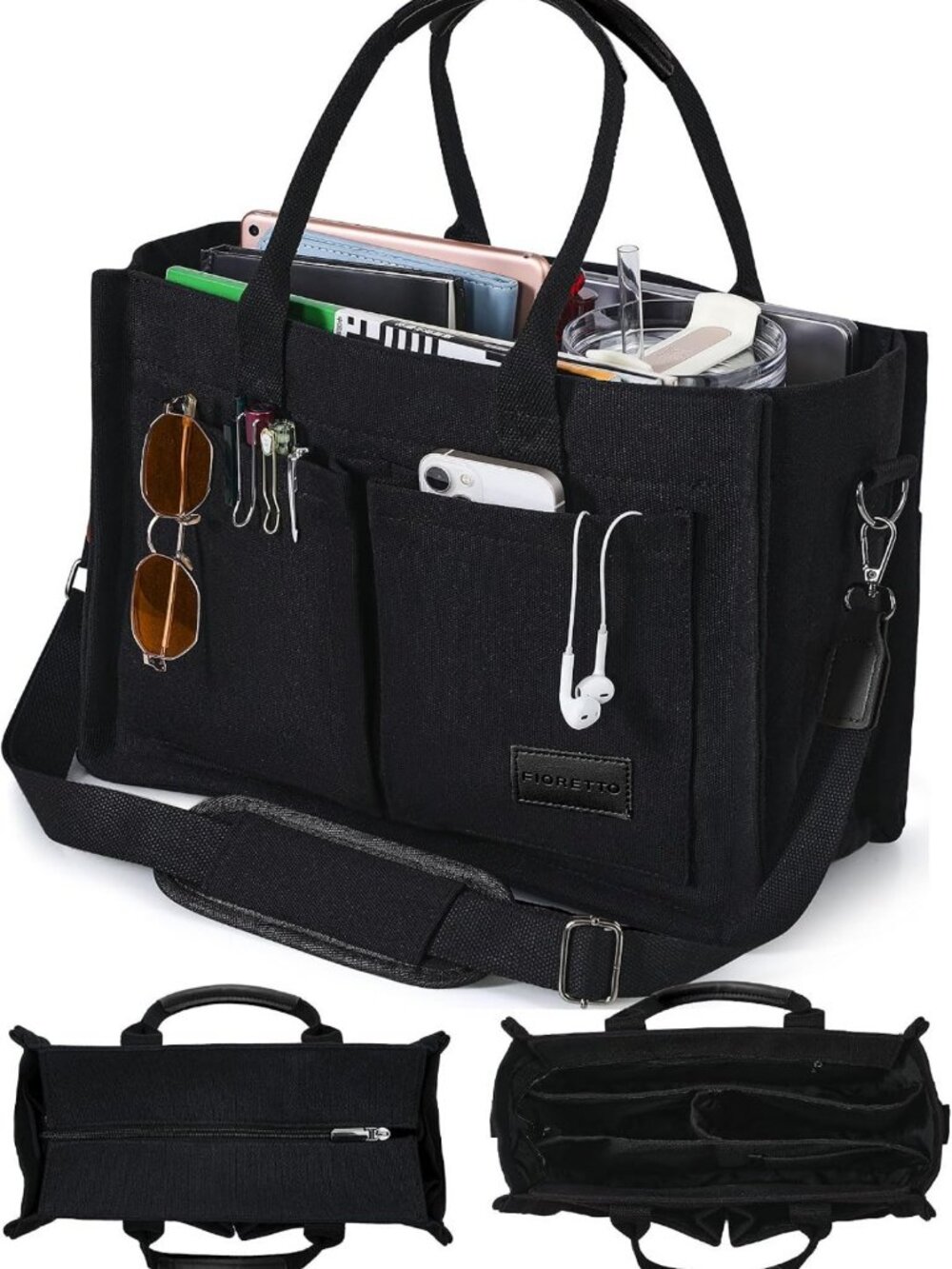 Stylish Canvas Tote Bag for Women - Zipper Closure, Multi-Compartment, Perfect